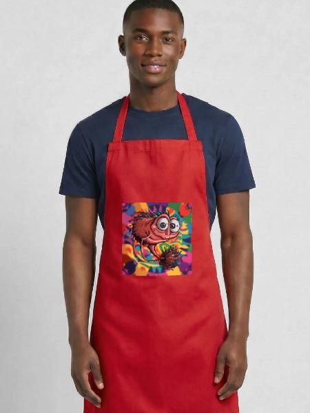 Little mystical funny creature - Cooking Apron - red - Front - AI Model Male 185 dark (185cm)