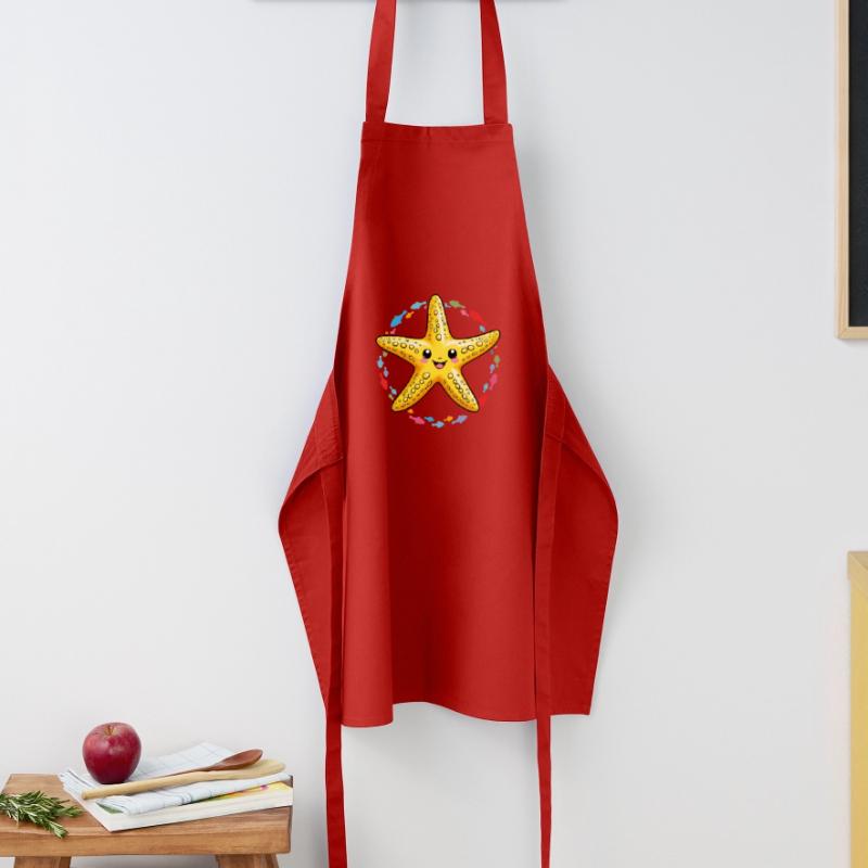 Laughing yellow starfish with many fish Cooking Apron