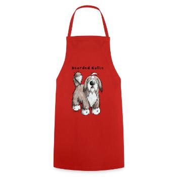 Happy Bearded Collie - Cooking Apron - red - Front - AI Model Male 185 dark (185cm)