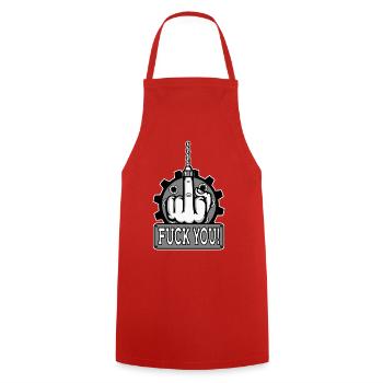 Fuck You Bohrer Design Grau - Kochschürze - Rot - Vorne - AI Model Male 185 dark (185cm)