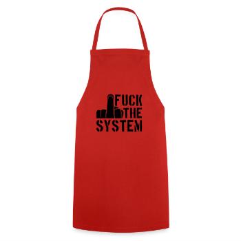 middle finger cool text rebellious fuck the system - Cooking Apron - red - Front - AI Model Male 185 dark (185cm)