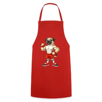 Strong Pug Bodybuilder Fitness Muscles Training - Cooking Apron - red - Front - AI Model Male 185 dark (185cm)