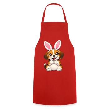 Cute Beagle Dog with Bunny Ears Easter Cartoon - Cooking Apron - red - Front - AI Model Male 185 dark (185cm)
