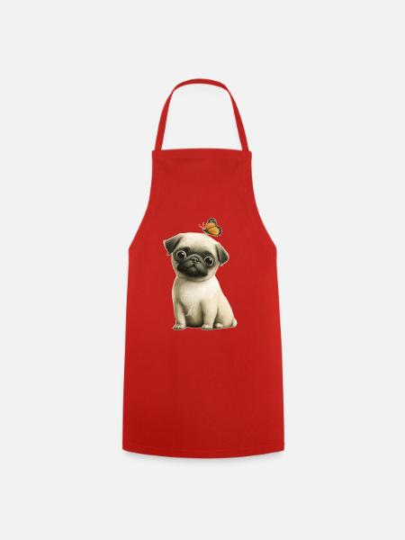Mops mit Schmetterling - Kochschürze - Rot