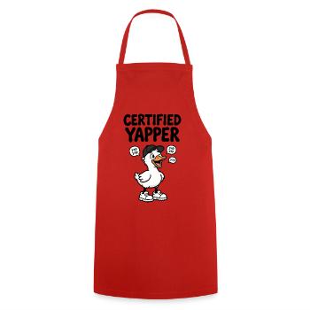 Funny duck as a chattering yapper - Cooking Apron - red - Front - AI Model Male 185 dark (185cm)