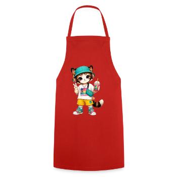 Kitten Summer Vibe Tropic - Cooking Apron - red - Front - AI Model Male 185 dark (185cm)