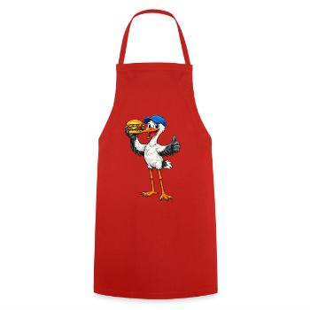 Stork with hamburger - Cooking Apron - red - Front - AI Model Male 185 dark (185cm)
