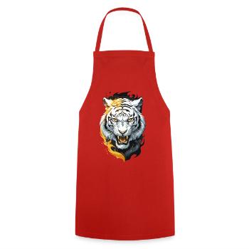 Flammen-Tiger Weißer Krieger - Kochschürze - Rot - Vorne - AI Model Male 185 dark (185cm)