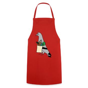 Pigeon Grocery Bag – Urban Minimal Illustration - Kochschürze - Rot - Vorne - AI Model Male 185 dark (185cm)
