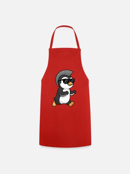 Pinguin Punk Irokese Sonnenbrille Cartoon - Kochschürze - Rot