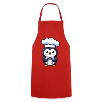 Cute Penguin Chef Cartoon Comic Design - Cooking Apron - red - Front - AI Model Male 185 dark (185cm)