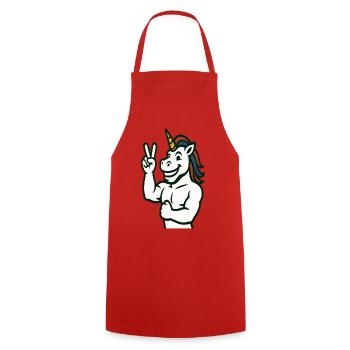 Unicorn Peace Sign Illustration - Cooking Apron - red - Front - AI Model Male 185 dark (185cm)