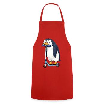 Cute Penguin Scooter Lonely Boredom - Cooking Apron - red - Front - AI Model Male 185 dark (185cm)