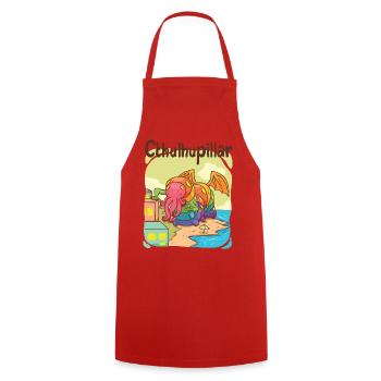 Cthulhupillar visits New Innsmouth - Cooking Apron - red - Front - AI Model Male 185 dark (185cm)