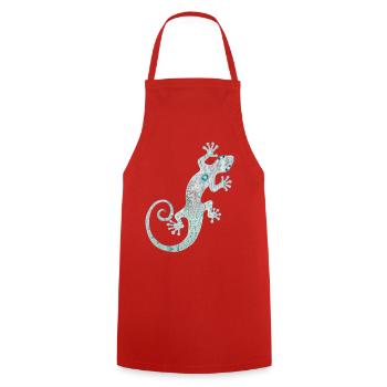 Artful Ethno Gecko made of silver & turquoise colors - Cooking Apron - red - Front - AI Model Male 185 dark (185cm)