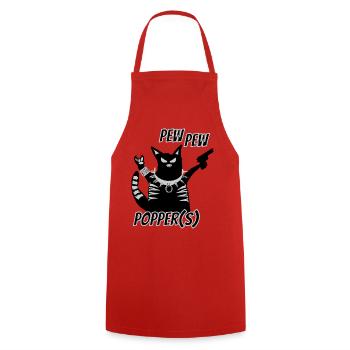 Pew Pew Popper Cat Heavy Metal - Cooking Apron - red - Front - AI Model Male 185 dark (185cm)
