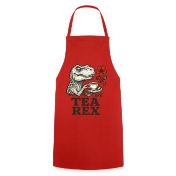 Dinosaurier mit Tee und Blumenakzent - Kochschürze - Rot - Vorne - AI Model Male 185 dark (185cm)