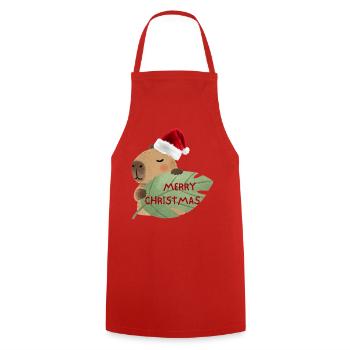 Weihnachtsbär mit Blattgruß - Kochschürze - Rot - Vorne - AI Model Male 185 dark (185cm)