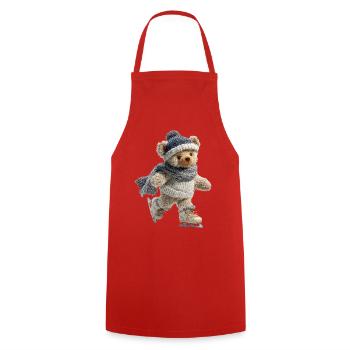 Teddy patiné sur glace avec écharpe et chapeau - Tablier de cuisine - rouge - Devant - AI Model Male 185 dark (185cm)