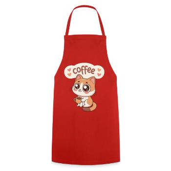 Chat Café Kawaii Doux - Tablier de cuisine - rouge - Devant - AI Model Male 185 dark (185cm)