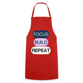 Concentrez-vous, construisez, répétez – Mentalité de créateur - Tablier de cuisine - rouge - Devant - AI Model Male 185 dark (185cm)