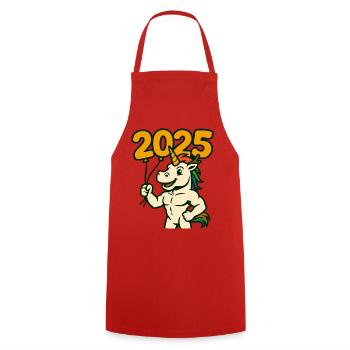 Einhorn hält 2025 Ballons Neujahrskunst - Kochschürze - Rot - Vorne - AI Model Male 185 dark (185cm)