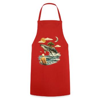 Surreal Whale Scene – Vintage Dreamscape - Cooking Apron - red - Front - AI Model Male 185 dark (185cm)
