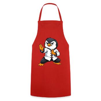 Fighting Penguin Kung Fu Martial Art Traditional - Cooking Apron - red - Front - AI Model Male 185 dark (185cm)