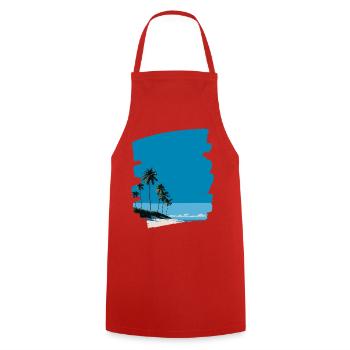 Strand Meer Palmen - Kochschürze - Rot - Vorne - AI Model Male 185 dark (185cm)