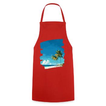 Tropical palm trees on the beach - Cooking Apron - red - Front - AI Model Male 185 dark (185cm)