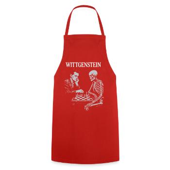 Wittgenstein playing chess with death - Cooking Apron - red - Front - AI Model Male 185 dark (185cm)