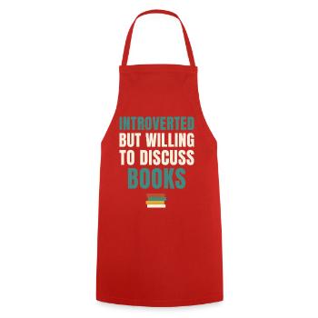 Introverted But Willing To Discuss Books - Cooking Apron - red - Front - AI Model Male 185 dark (185cm)