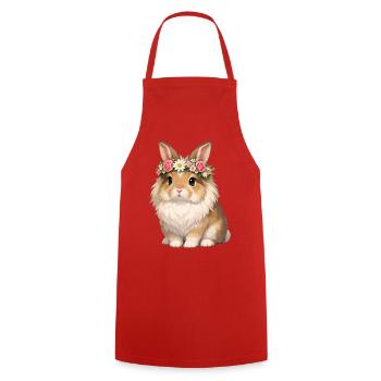 Löwenkopf Kaninchen  - Kochschürze - Rot - Vorne - AI Model Male 185 dark (185cm)