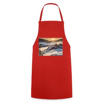Sonnenaufgang in der Winterlandschaft - Kochschürze - Rot - Vorne - AI Model Male 185 dark (185cm)