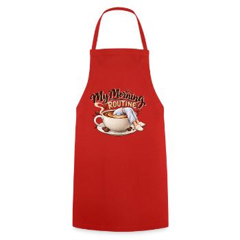 My Morning Routine – Kaffee Morgenmuffel Humor - Kochschürze - Rot - Vorne - AI Model Male 185 dark (185cm)