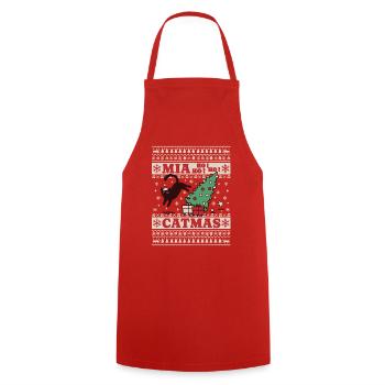 Chat Noël - Mia ho ! ho ! ho ! Catmas Humour - Tablier de cuisine - rouge - Devant - AI Model Male 185 dark (185cm)