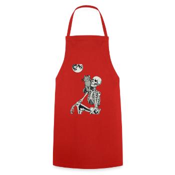 Mystische Nachtszene mit Katze und Schädel - Kochschürze - Rot - Vorne - AI Model Male 185 dark (185cm)