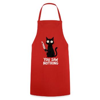 Black Cat with Knife – You Saw Nothing - Cooking Apron - red - Front - AI Model Male 185 dark (185cm)
