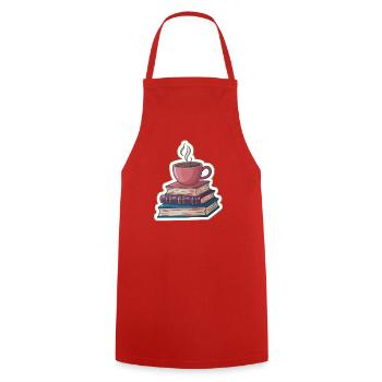Kaffee und Bücherstapel - Kochschürze - Rot - Vorne - AI Model Male 185 dark (185cm)