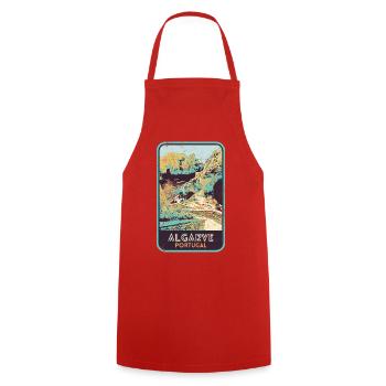 Retro badge, Algarve Portugal, beach summer sun - Cooking Apron - red - Front - AI Model Male 185 dark (185cm)