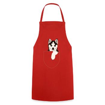 Husky in pocket design - pocket dog - Cooking Apron - red - Front - AI Model Male 185 dark (185cm)