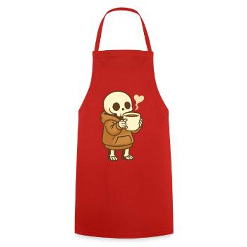 Cozy Coffee Skeleton – Kawaii Cute - Cooking Apron - red - Front - AI Model Male 185 dark (185cm)