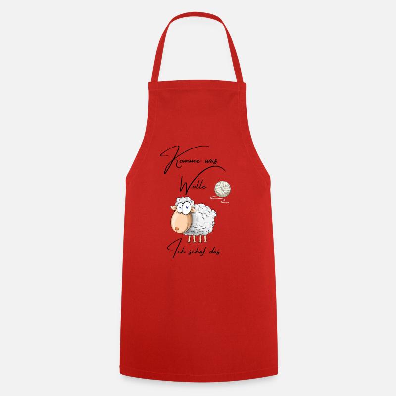 Funny Sheep with Wool – Cute Comic Animal - Cooking Apron - red