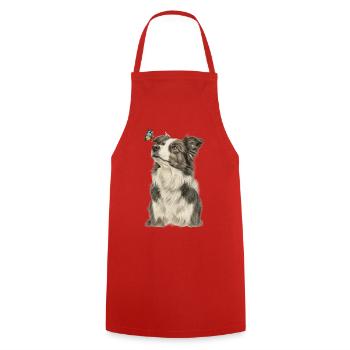 Border Collie Dog with Butterfly - Cooking Apron - red - Front - AI Model Male 185 dark (185cm)