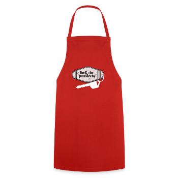 Fuck the patriarchy key chain on the ground - Cooking Apron - red - Front - AI Model Male 185 dark (185cm)
