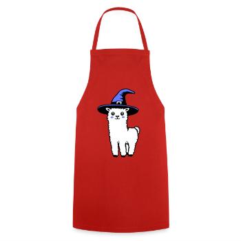 Cute Alpaca Llama Witch Hat Halloween Costume - Cooking Apron - red - Front - AI Model Male 185 dark (185cm)