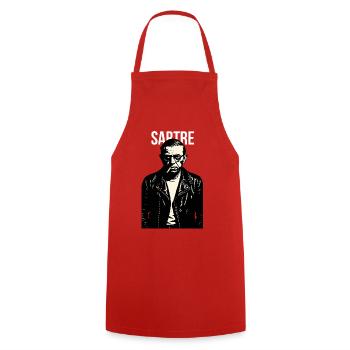 Jean Paul Sartre Noir Leather Rebel Portrait - Cooking Apron - red - Front - AI Model Male 185 dark (185cm)