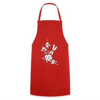 Blumen und Libell Schwarzweiß - Kochschürze - Rot - Vorne - AI Model Male 185 dark (185cm)