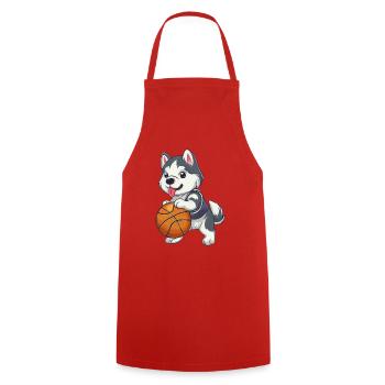 Husky Plays Basketball, Sporty Dog Design - Cooking Apron - red - Front - AI Model Male 185 dark (185cm)