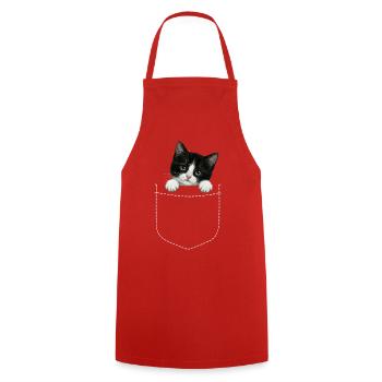 Cat Pocket peeks cute cat in the pocket - Cooking Apron - red - Front - AI Model Male 185 dark (185cm)